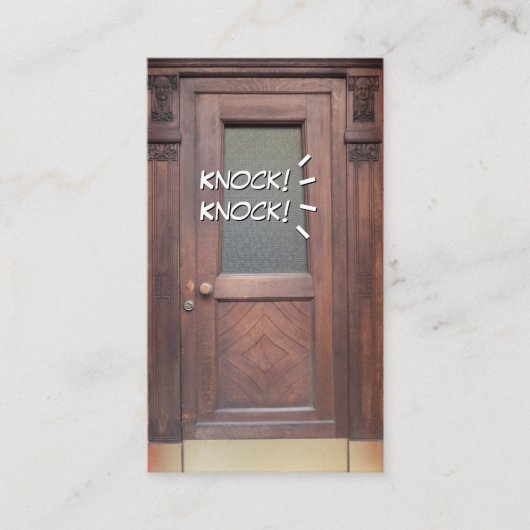 茶色のドアの注意オープナーおもしろいをノックする 名刺 (正面)