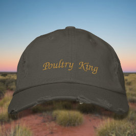 茶色のニワトリで「Poultry King」と刺繍 刺繍入りキャップ
