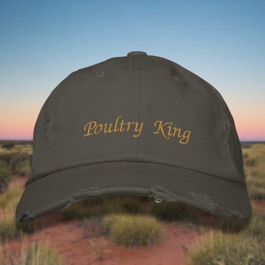 茶色のニワトリで「Poultry King」と刺繍 刺繍入りキャップ