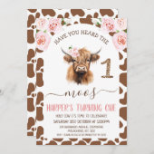 茶色のハイランド牛がモオスの最初の誕生日を聞いた 招待状 (正面/裏面)