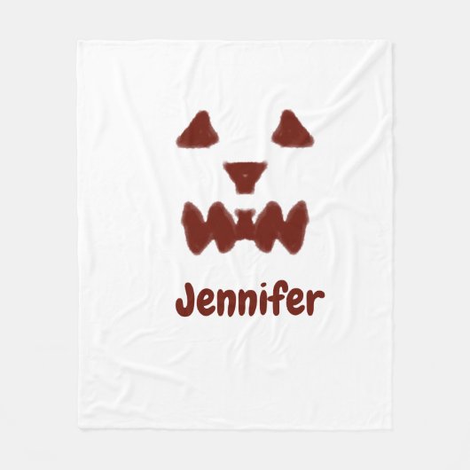 茶色のハロウィン怖い顔秋追加名前モダン フリースブランケット (正面)