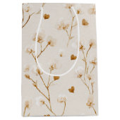 茶色のハートが優しい花の色のブライダルシャワー ミディアムペーパーバッグ (正面)