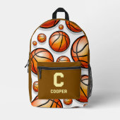 茶色のバスケットボールパターン プリントバックパック (正面)