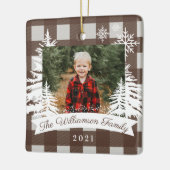 茶色のバッファローの素朴格子松の木の家族写真 セラミックオーナメント (左)