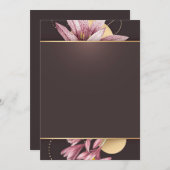 茶色のバナー付きピンクの花 招待状 (正面/裏面)