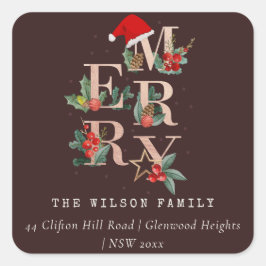 茶色のバラ金ゴールドメリークリスマスの葉アドレス スクエアシール
