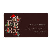 茶色のバラ金ゴールドメリークリスマスの葉アドレス ラベル (正面)