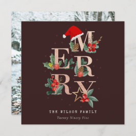 茶色のバラ金ゴールド赤いメリークリスマスの葉の写真 シーズンカード