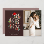 茶色のバラ金ゴールド赤いメリークリスマスの葉の写真 シーズンカード (正面/裏面)