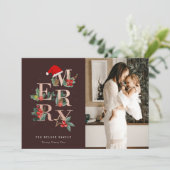 茶色のバラ金ゴールド赤いメリークリスマスの葉の写真 シーズンカード (スタンド正面)