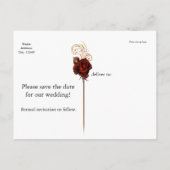 茶色のバラ + スカル ゴシック ウェディング ポストカード (裏面)