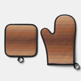 茶色のパタストライプのーンの色 鍋つかみ&鍋敷きセット