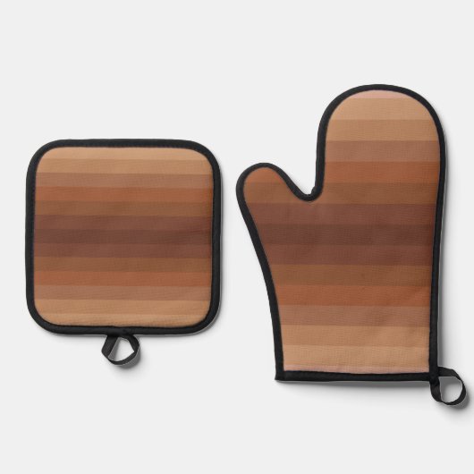 茶色のパタストライプのーンの色 鍋つかみ&鍋敷きセット (正面)