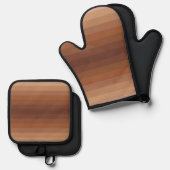 茶色のパタストライプのーンの色 鍋つかみ&鍋敷きセット (正面/裏面)