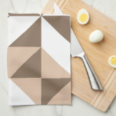 茶色のパッチワーク幾何学的なデコキューブパターン キッチンタオル (四つ折り)