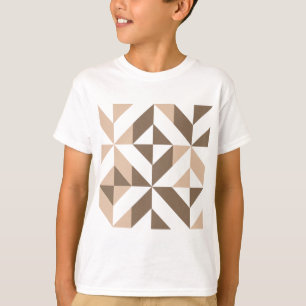 茶色のパッチワーク幾何学的なデコキューブパターン Tシャツ