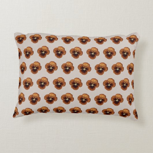 茶色のパンジーの花のシームレスなパターンをオン アクセントクッション (裏面)