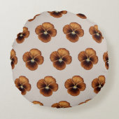 茶色のパンジーの花のシームレスなパターンをオン ラウンドクッション (正面)