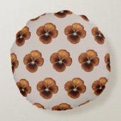 茶色のパンジーの花のシームレスなパターンをオン ラウンドクッション (裏面)