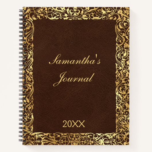 茶色のパーソナライズされた金ゴールドが流れる渦華美 ノートブック (正面)
