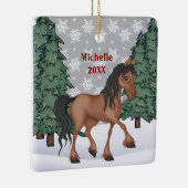 茶色のパーソナライズされた馬の冬林クリスマス セラミックオーナメント (右)