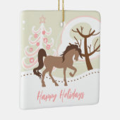 茶色のパーソナライズされた馬ピンクの雪のクリスマス セラミックオーナメント (右)