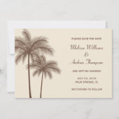茶色のパームツリーの結婚式延期のお知らせ セーブザデート (正面)