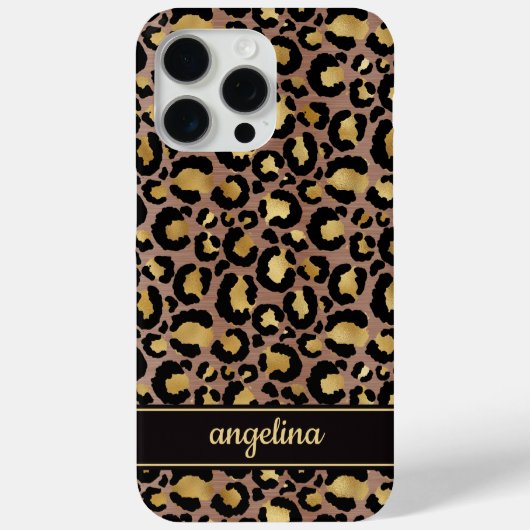 茶色のヒョウ柄に金の箔押しのモノグラム Case-Mate iPhoneケース (裏面)
