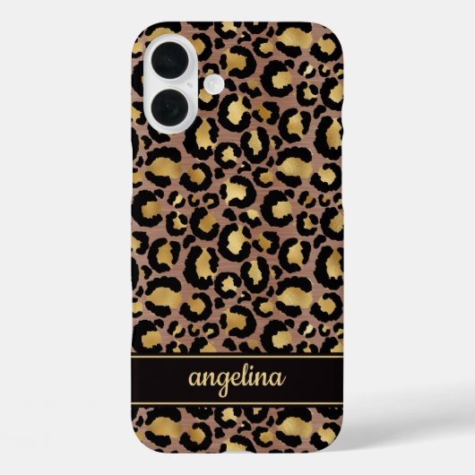 茶色のヒョウ柄に金の箔押しのモノグラム Case-Mate iPhoneケース (裏面)