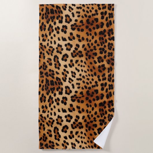 茶色のヒョウ柄 ビーチタオル (正面)