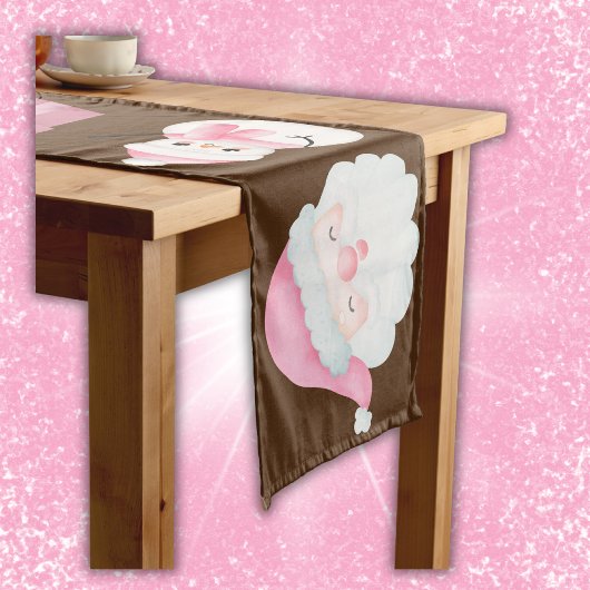 茶色のピンクのクリスマスアイコン | ロングテーブルランナー