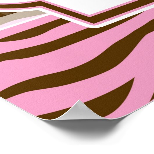 茶色のピンクのゼブラストライプアニマルプリント赤ちゃんシャワー ポスター (角)