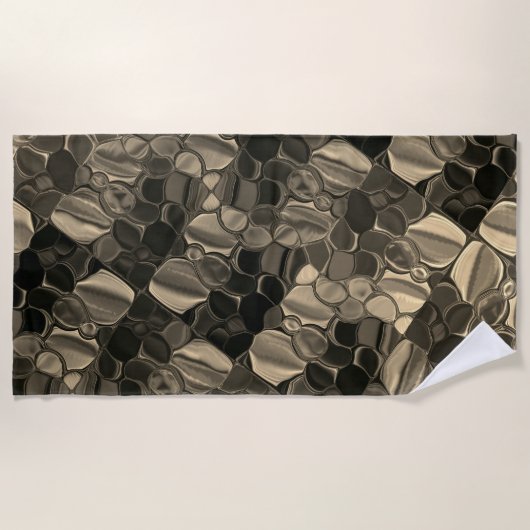 茶色のピース、円、丸みを帯びたシェイプ ビーチタオル (正面)