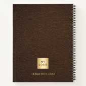 茶色のフェイクレザーに名前とロゴ ノートブック (裏面)