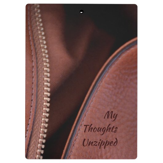 茶色のフェイクレザーの考えを解凍したパーソナライズされた クリップボード (裏面)