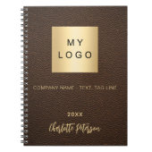 茶色のフェイクレザー名ビジネスロゴ ノートブック (正面)