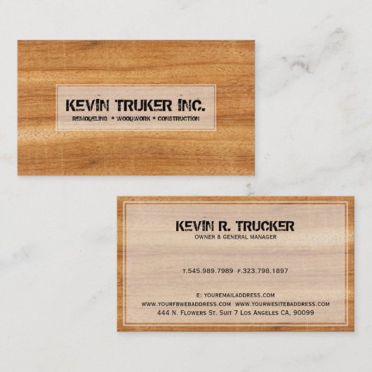 茶色のフェイク木材の質感のリフォーム 名刺 (正面/裏面)