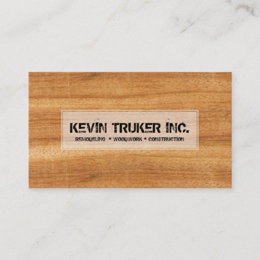 茶色のフェイク木材の質感のリフォーム 名刺 (正面)