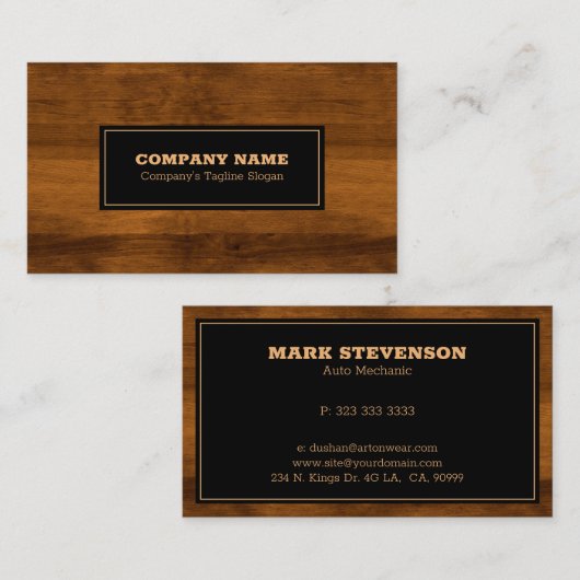 茶色のフェイク木板の背景 名刺 (正面/裏面)