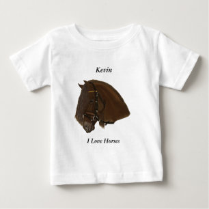 茶色のフリシア荷車を引く馬 ベビーTシャツ