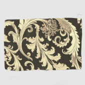 茶色のフルーアアンティークパターン ゴルフタオル (横)