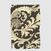 茶色のフルーアアンティークパターン ゴルフタオル (正面)