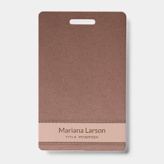 茶色のフローラダマスクパターン バッジ (表面)