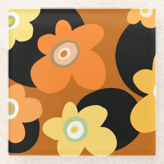 茶色のフローラ ガラスコースター (正面)