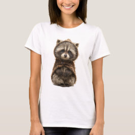 茶色のフード付きマントを着た愛らしい赤ちゃんアライグマ Tシャツ