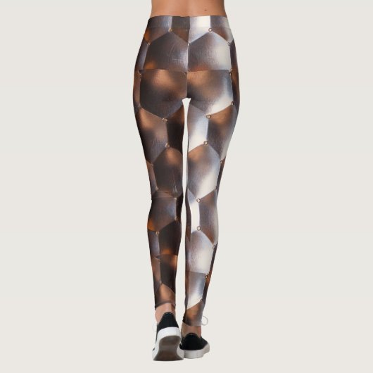 茶色のブロンズ六角抽象芸術幾何学模様 レギンス (裏面)