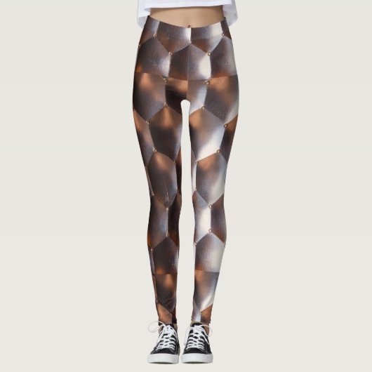 茶色のブロンズ六角抽象芸術幾何学模様 レギンス (正面)