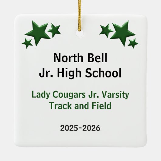 茶色のヘアトラックと緑の白のフィールドの女の子 セラミックオーナメント (裏面)