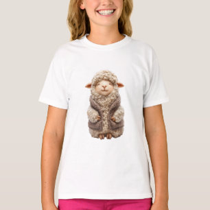 茶色のベストを着た微笑むフェルトの羊 キッズ Tシャツ