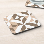 茶色のベージュのジオメトリックキューブパターン コースター (左側)